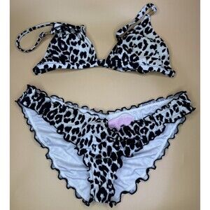 Victoria's Secret Sexy BIKINI Top Bottom Strappy Ruffled Leopard Print Medium